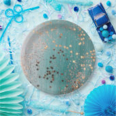 Assiettes En Carton Étoiles d'or chatoyantes sur Turquoise  (Fête)