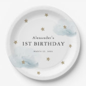 Assiettes En Carton Etoiles d'or et nuages bleus Anniversaire des enfa (Devant)