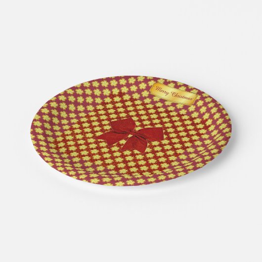 Assiettes En Carton Etoiles d'or et Parties scintillant rouges Noël (Angle)