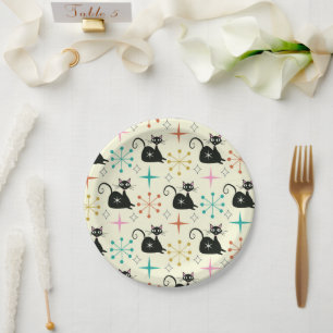 Assiettes En Carton Étoiles du milieu du siècle avec chat atomique noi