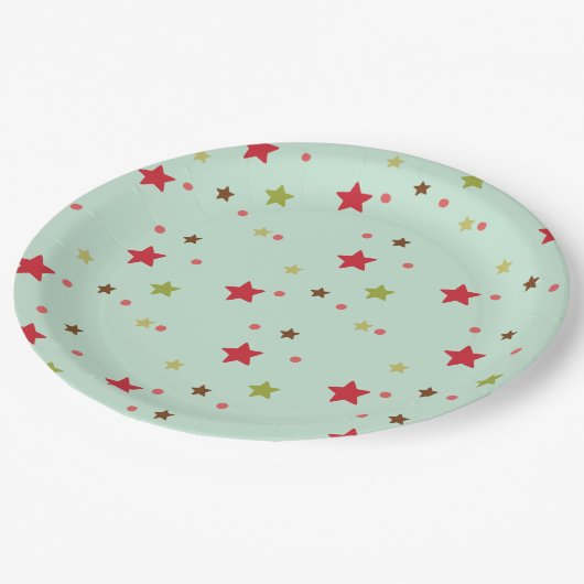Assiettes En Carton Étoiles et points rouges et verts (Angle)