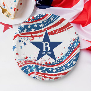 Assiettes En Carton Étoiles et rayures Drapeau américain Patriotique