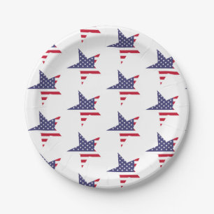 Assiettes En Carton Étoiles et rayures patriotiques modernes Rouge Bla