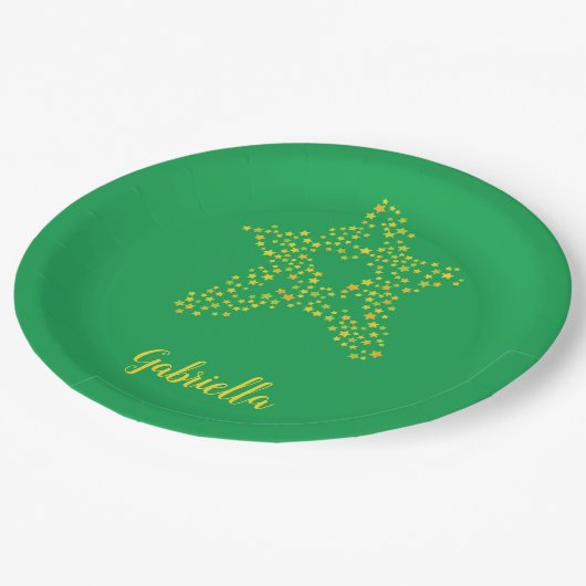 Assiettes En Carton étoiles jaunes en étoile sur vert (Angle)
