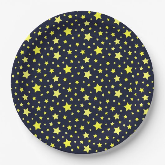 Assiettes En Carton Etoiles jaunes et Motif bleu foncé (Devant)
