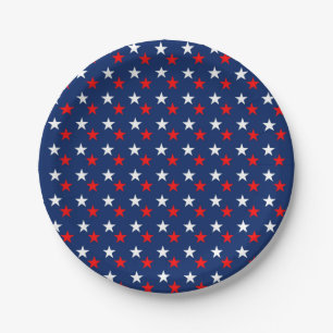 Assiettes En Carton Étoiles Motifs patriotiques en bleu
