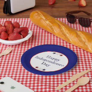 Assiettes En Carton Étoiles Patriotique Rouge Blanc Bleu