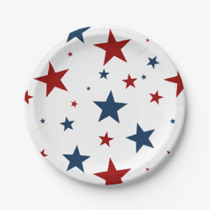 Assiettes En Carton Étoiles patriotiques en rouge blanc et bleu Motif