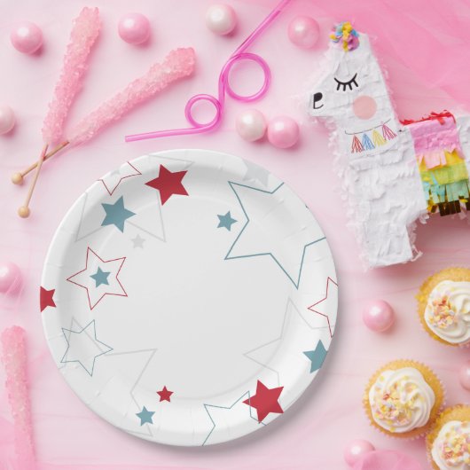 Assiettes En Carton Étoiles patriotiques rouges blanches et bleues (Fête)