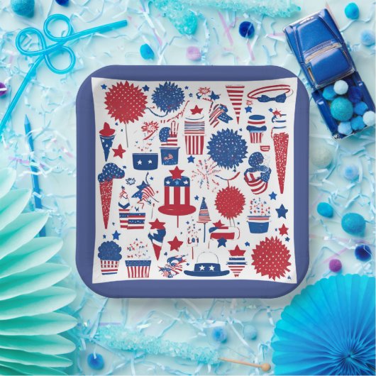 Assiettes En Carton Étoiles, rayures et shenanigans Plaque papier Carr (Fête)