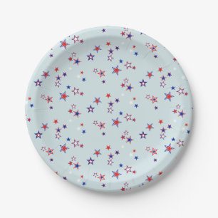 Assiettes En Carton Étoiles rouges, blanches et bleues éparpillées