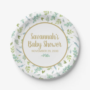 Assiettes En Carton Eucalyptus Baby shower Botanique Verdure