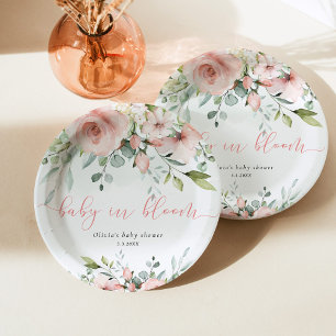 Assiettes En Carton Eucalyptus bébé floral moelleux dans le baby showe