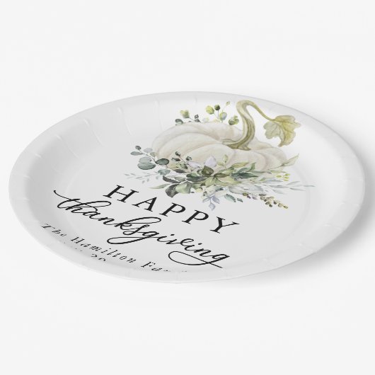 Assiettes En Carton Eucalyptus blanc Citrouille Thanksgiving vert (Angle)