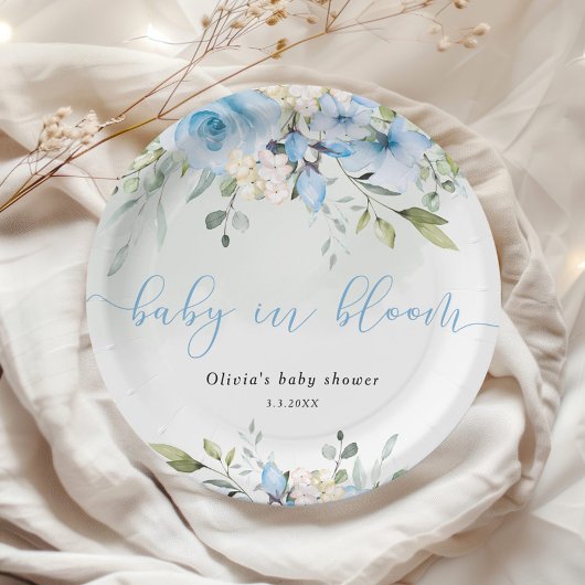Assiettes En Carton Eucalyptus bleu fleuri bébé dans baby shower fleur