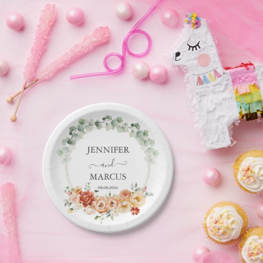 Assiettes En Carton Eucalyptus & Blooms Élégance Plaque papier (Fête)