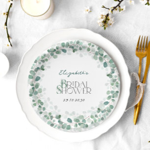 Assiettes En Carton Eucalyptus Botanique Sage Fête des mariées verte