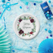 Assiettes En Carton Eucalyptus Bourgogne Fleurs rouges Mariage de verd (Fête)