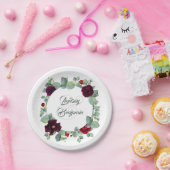 Assiettes En Carton Eucalyptus Bourgogne Fleurs rouges Mariage de verd (Fête)