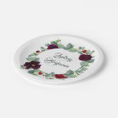 Assiettes En Carton Eucalyptus Bourgogne Fleurs rouges Mariage de verd (Angle)
