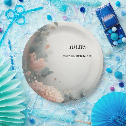 Assiettes En Carton Eucalyptus Dentelle Tulle Dusty Fête des mariées b (Fête)