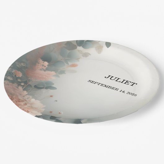 Assiettes En Carton Eucalyptus Dentelle Tulle Dusty Fête des mariées b (Angle)