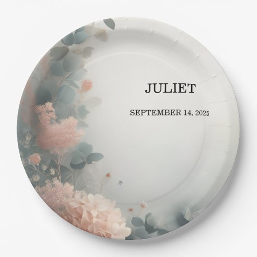 Assiettes En Carton Eucalyptus Dentelle Tulle Dusty Fête des mariées b (Devant)