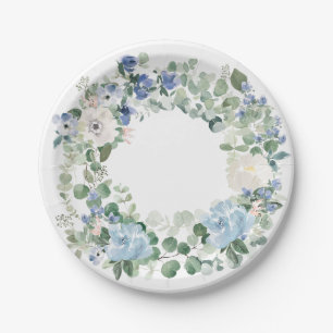 Assiettes En Carton Eucalyptus et bleu clair Cottage Coeur Floral