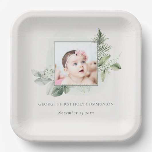 Assiettes En Carton Eucalyptus Fern Foliage Photo Première Communion S (Recto)