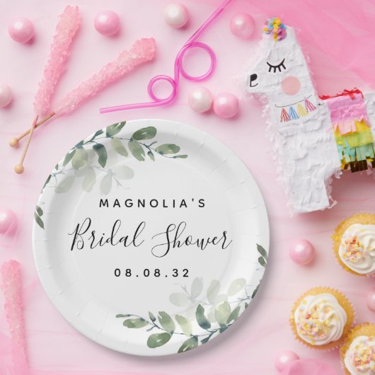 Assiettes En Carton Eucalyptus Fête des mariées aquarelle (Fête)