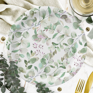 Assiettes En Carton Eucalyptus Fête des mariées d'aquarelle verte