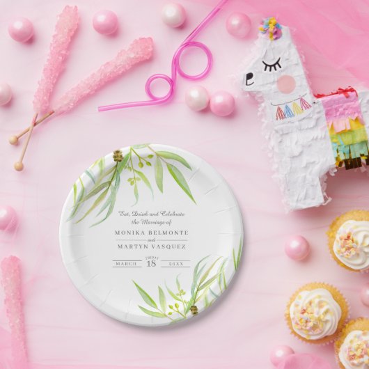 Assiettes En Carton Eucalyptus feuille vert aquarelle mariage feuillag (Fête)