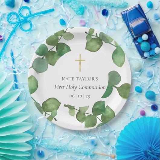 Assiettes En Carton Eucalyptus Feuilles de verdure première sainte com (Fête)