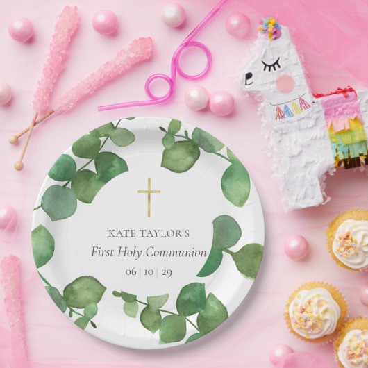 Assiettes En Carton Eucalyptus Feuilles de verdure première sainte com (Fête)