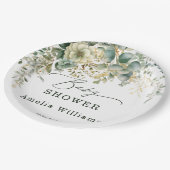 Assiettes En Carton Eucalyptus Fleur Aquarelle Vert Or (Angle)