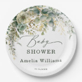 Assiettes En Carton Eucalyptus Fleur Aquarelle Vert Or (Devant)