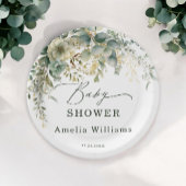 Assiettes En Carton Eucalyptus Fleur Aquarelle Vert Or