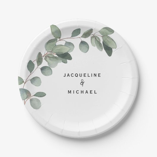 Assiettes En Carton Eucalyptus Foliage Mariage Noms modernes (Devant)