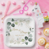 Assiettes En Carton Eucalyptus Foliage Or Feuille Mariage Plaque papie (Fête)