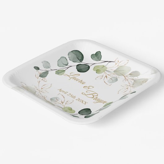 Assiettes En Carton Eucalyptus Foliage Or Feuille Mariage Plaque papie (Angulaire)