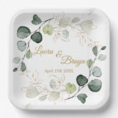 Assiettes En Carton Eucalyptus Foliage Or Feuille Mariage Plaque papie (Recto)