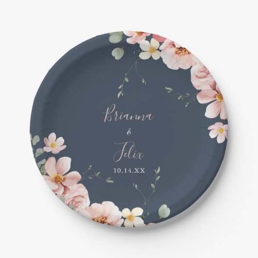 Assiettes En Carton Eucalyptus Garden Rose Floral Mariage Gâteau (Devant)