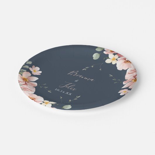 Assiettes En Carton Eucalyptus Garden Rose Floral Mariage Gâteau (Angle)