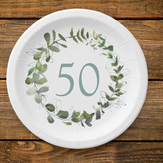 Assiettes En Carton Eucalyptus Green 50e anniversaire
