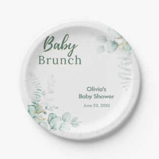 Assiettes En Carton Eucalyptus Greenery Gold Baby Brunch Baby Shower