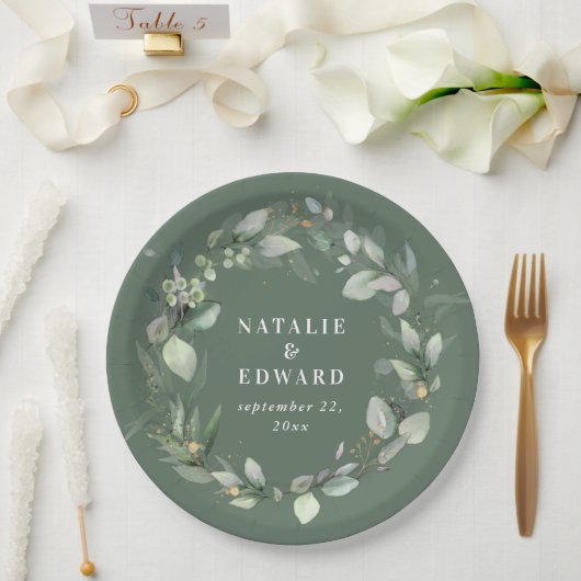 Assiettes En Carton Eucalyptus mariage vert botanique (Mariage)
