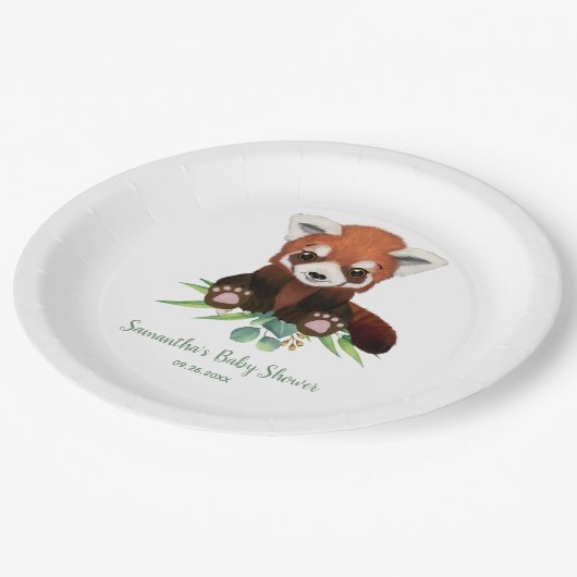 Assiettes En Carton Eucalyptus mignon Baby shower d'ours rouge Panda (Angle)