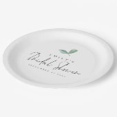 Assiettes En Carton Eucalyptus Modern Script Nom Date Fête des mariées (Angle)