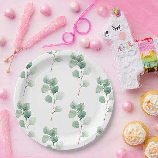 Assiettes En Carton Eucalyptus Motif vert (Fête)