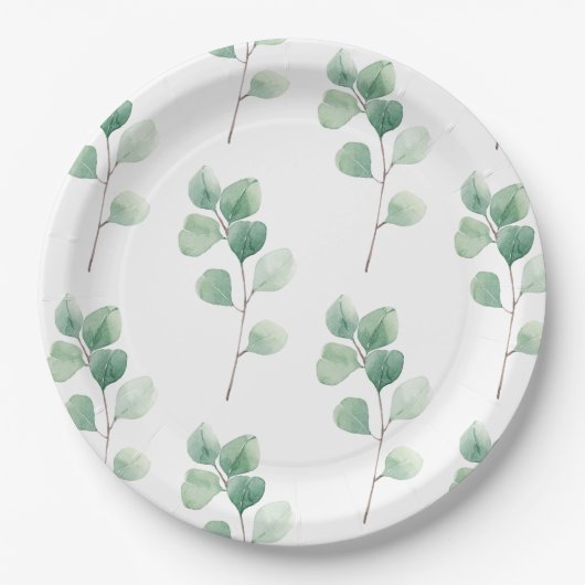 Assiettes En Carton Eucalyptus Motif vert (Devant)